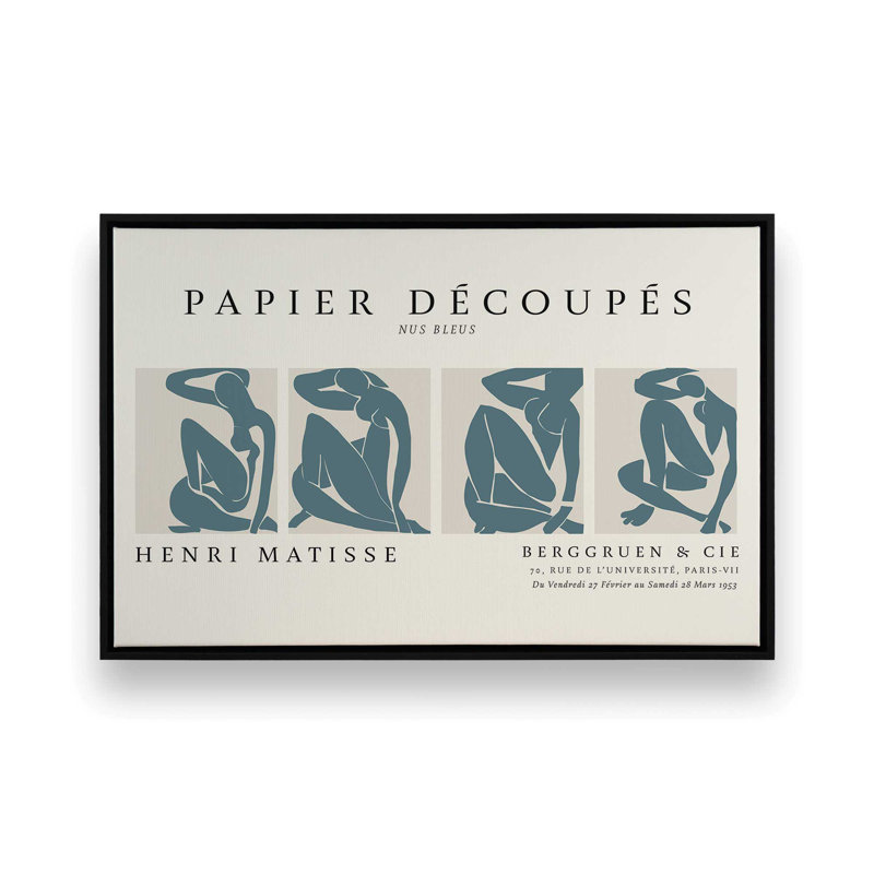 Nus Bleus Matisse, affiche d'art v1, H 8,75 po x l 12,75 po, Cadre flottant noir satiné
