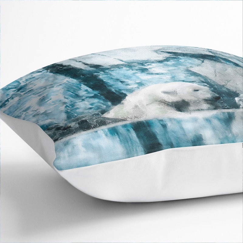 The Polar Bear Painting Square Throw Cushion, 40cm H x 40cm W x 15cm D, White