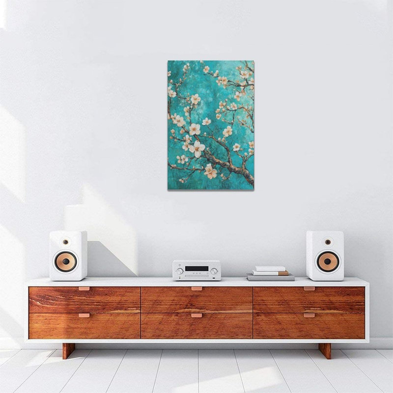 «Teal Flower», art mural sur toile sans cadre 16 po x 24 po