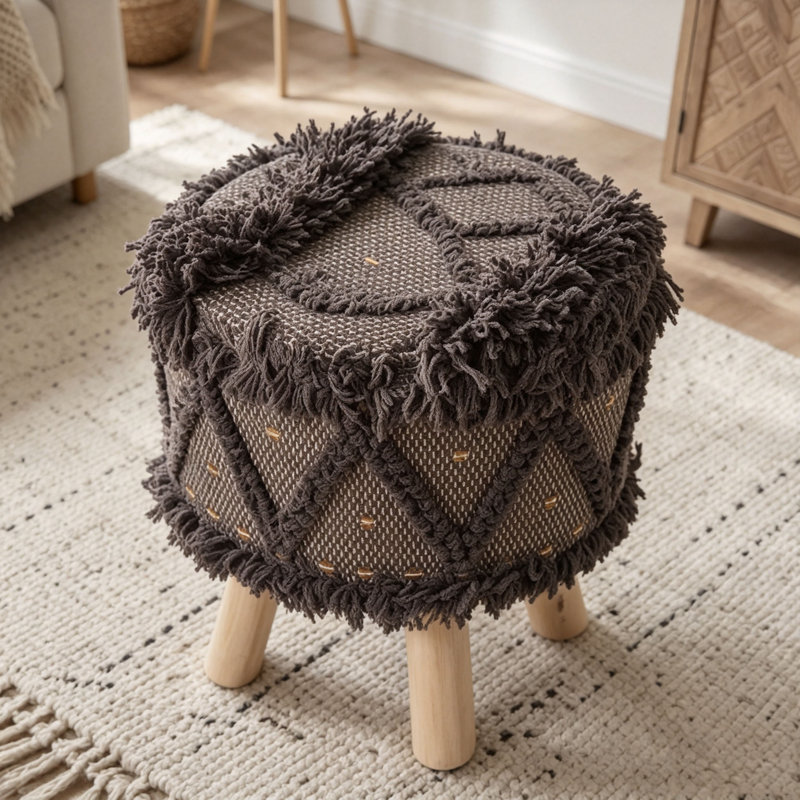 Repose-pieds en laine et coton Boho