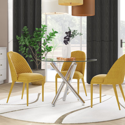 Round Glass Top Metal Base Dining Table