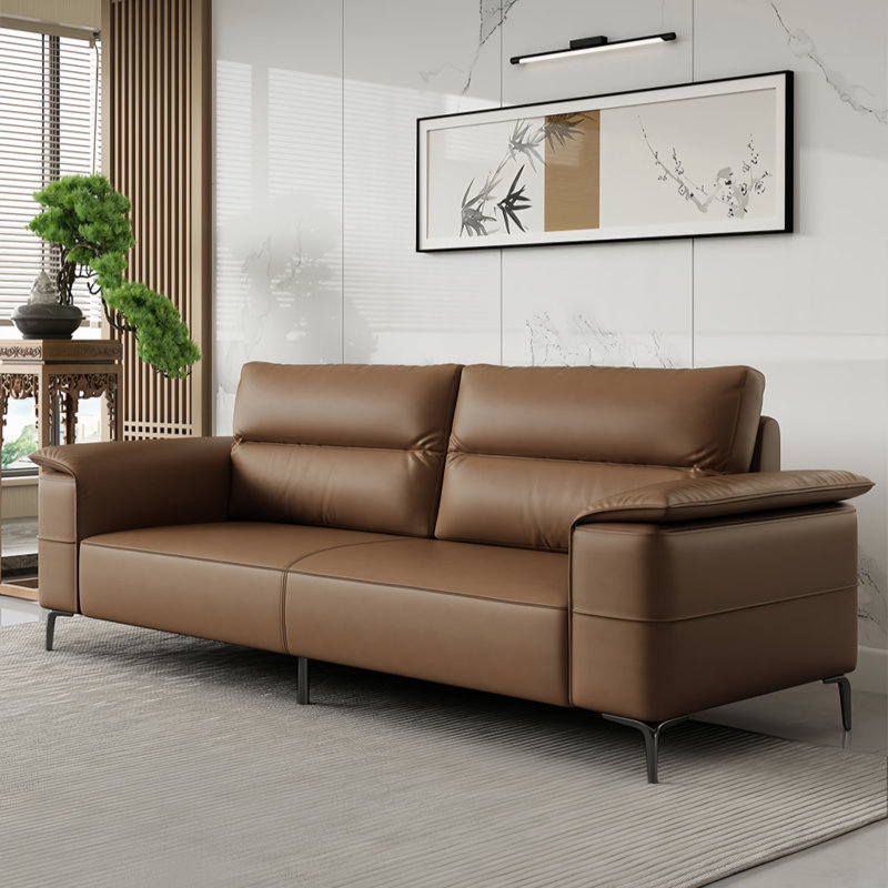 Simple sofa, Brown Faux Leather