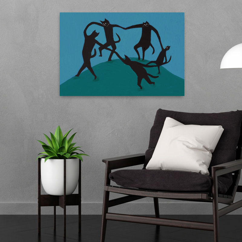 «Mischievous Cat Dance Mystical Playful Contemporary», art mural, 16" H x 24" W