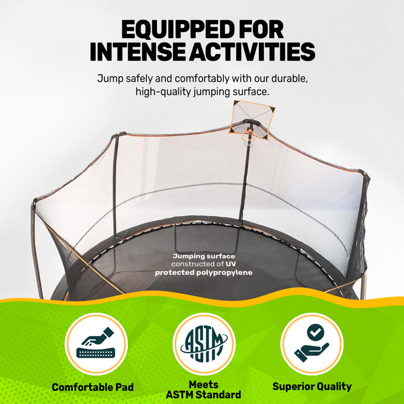 14-Foot Black Round Kids' Trampoline with Enclosure