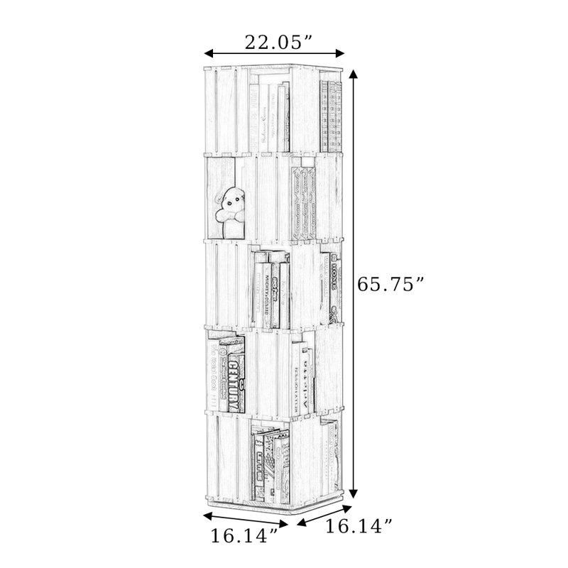 Bibliothèque rotative Burlywood, (5 tablettes) H 65,75 po x l 22,05 po x P 22,05 po