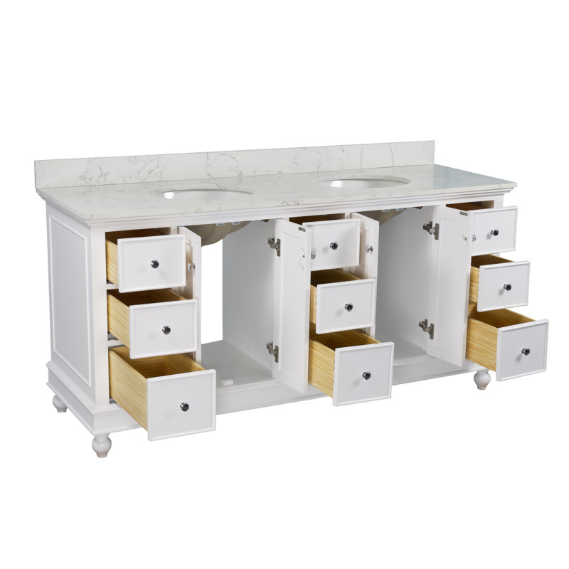 Ensemble de meuble-lavabo double 72 po Ferdinand, Blanc, Marbre d'ingénierie