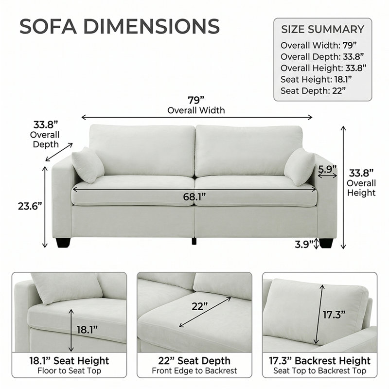 Modern Solid Wood Frame Loveseat Sofa For Small Spaces With Removable Washable Cover (Beige)