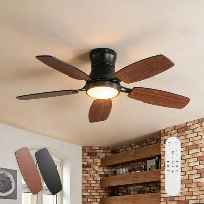42" Dual-Sided 5-Blade Modern Matte Black Ceiling Fan with 3CTTC Light, Remote, Indoor Flush Mount Propeller Fan Whisper DC