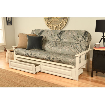 Le cadre de futon double Stratford comprend des tiroirs de rangement et un matelas