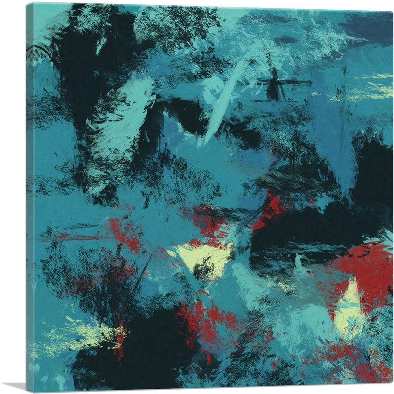" Teal Black Maroon Grey Modern Square " by ARTCANVAS Design Group Painting Print, 36" H x 36" W x 1.5" D
