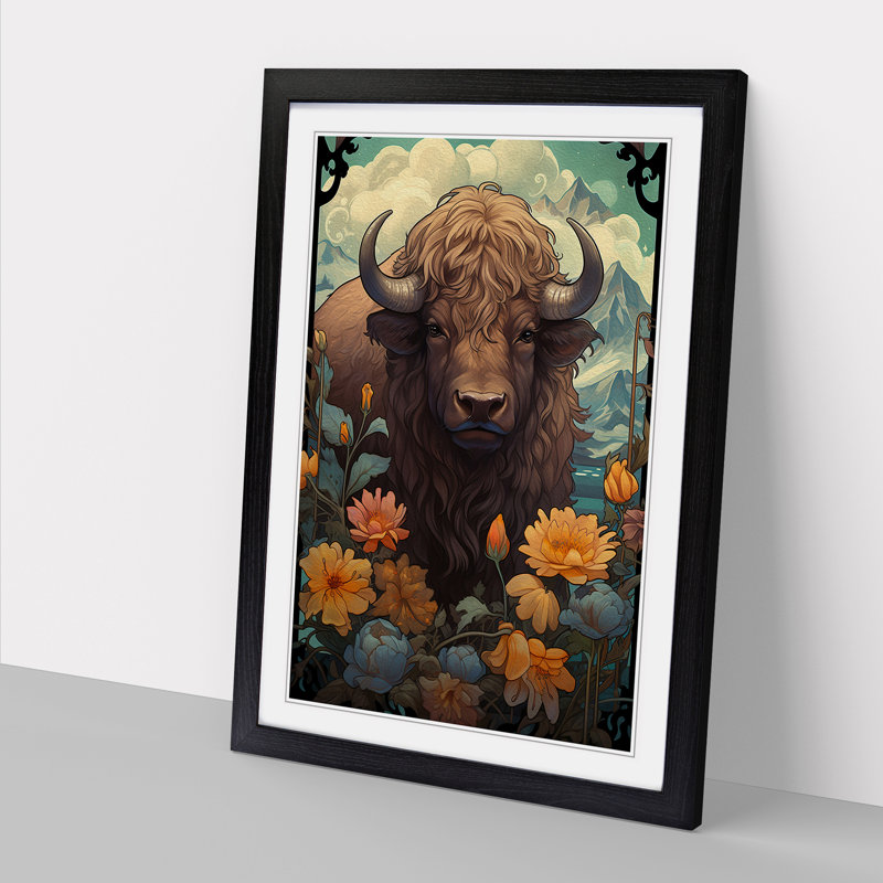Buffalo Art Nouveau Art - Framed Print, 46cm H x 34cm W x 2cm D, Black Framed