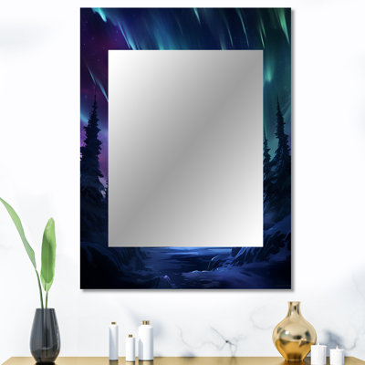 «Vibrant Northern Lights - Aurora Borealis», miroir mural décoratif, art traditionnel imprimé en métal