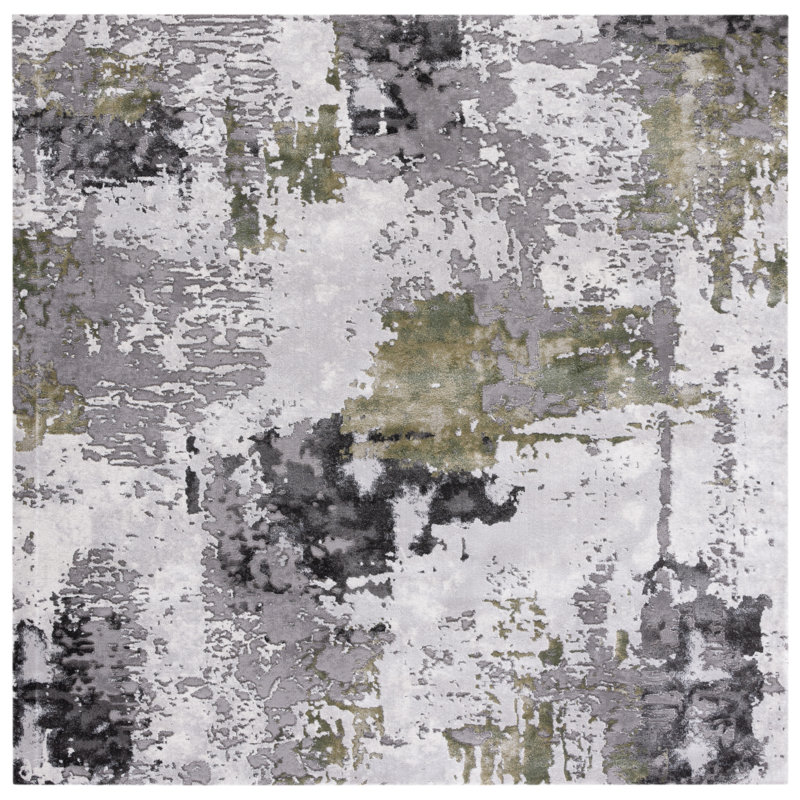 Tapis abstrait gris / vert Serafino, Carré 4 pi