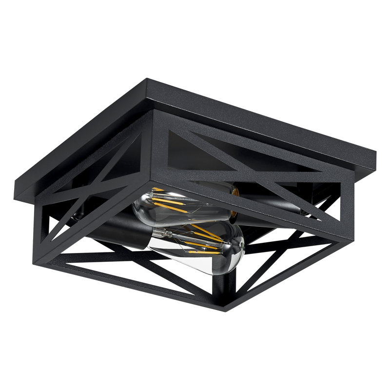 1-Pack Industrial Squre Black Metal 2-Light Flush Mount Ceiling Light(Bulb Not Include)
