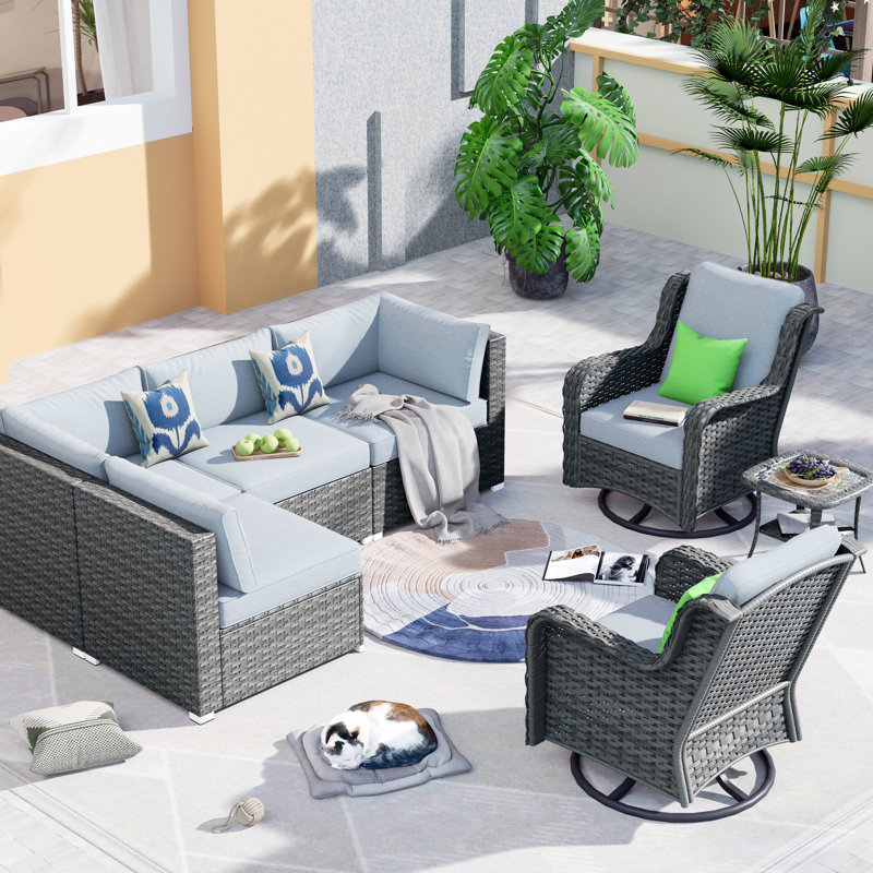 Ensemble de conversation modulaire avec coussins, Marine, Non