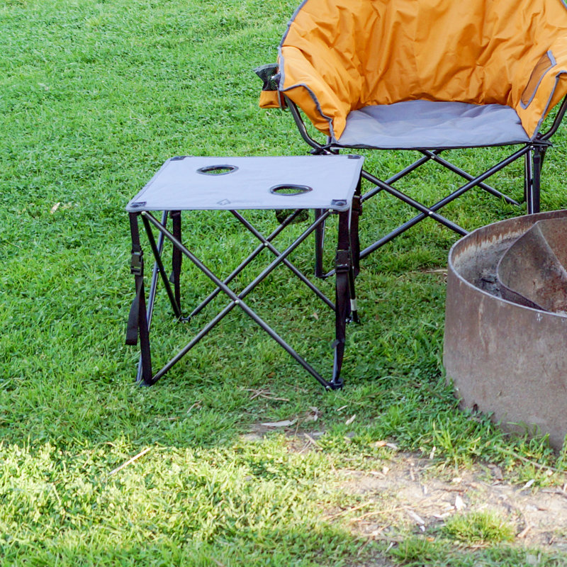 Grey Heavy-Duty Portable Camping Folding Table with Cup Holders