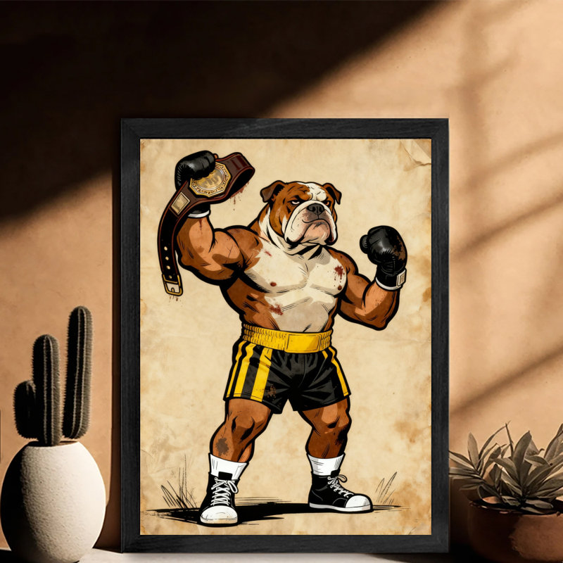 Art encadré noir Bulldog rétro encadré noir, H 11 po x l 9 po