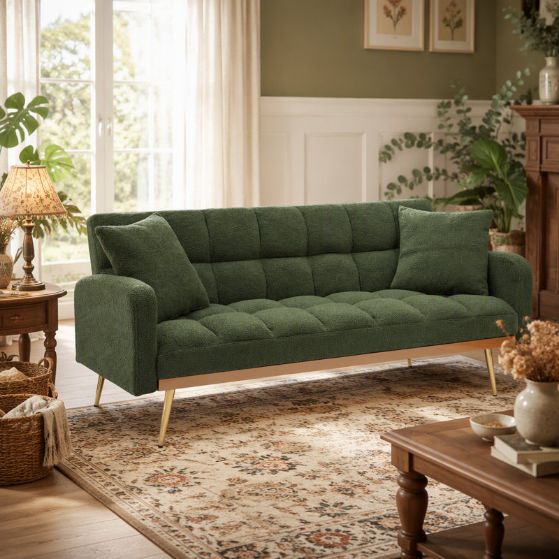 Canapé-lit ajustable de 69 pouces en vert, parfait pour les petits espaces et le confort de la chambre à coucher