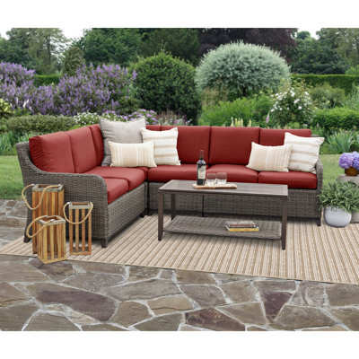 Ensemble de conversation modulaire en rotin 5 pièces avec coussins