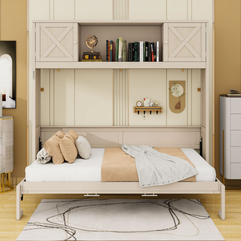 Lit escamotable double en bois avec rangement intégré et conception escamotable