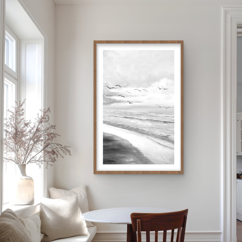 «Mon monochrome Tropical Sunset - Beach Landscape», reproduction encadrée