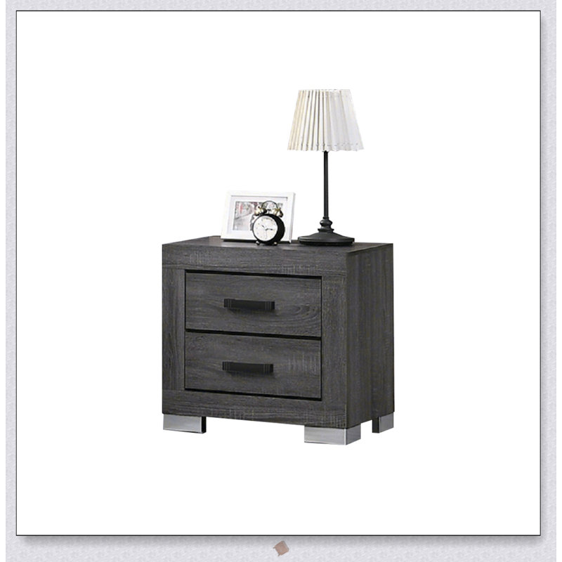 Table de chevet à 2 tiroirs en bois de style rétro avec poignées, parfaite pour le rangement élégant et fonctionnel de la chambre à coucher.