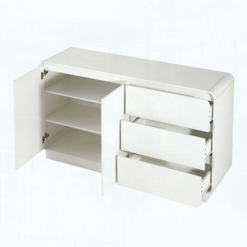Buffet moderne avec 2 portes et 3 tiroirs, White