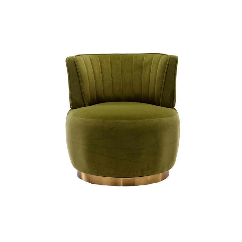 Alphonsine Upholstered Swivel Barrel Chair, Green Velvet