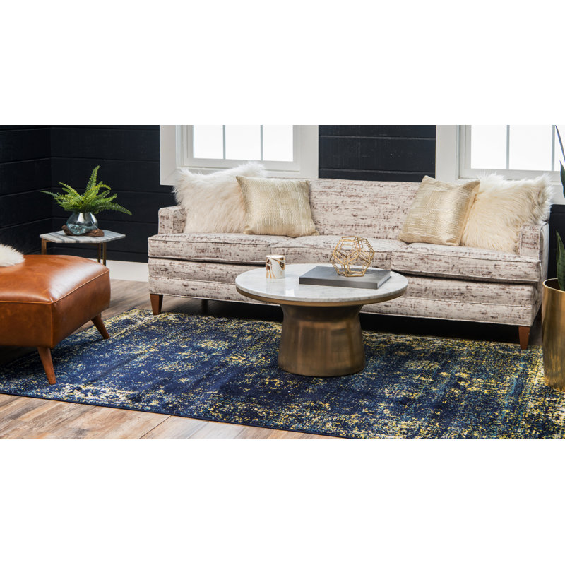 Brandt Rug, Rectangle 3'3" x 5'3", No, Navy Blue/Yellow/Beige