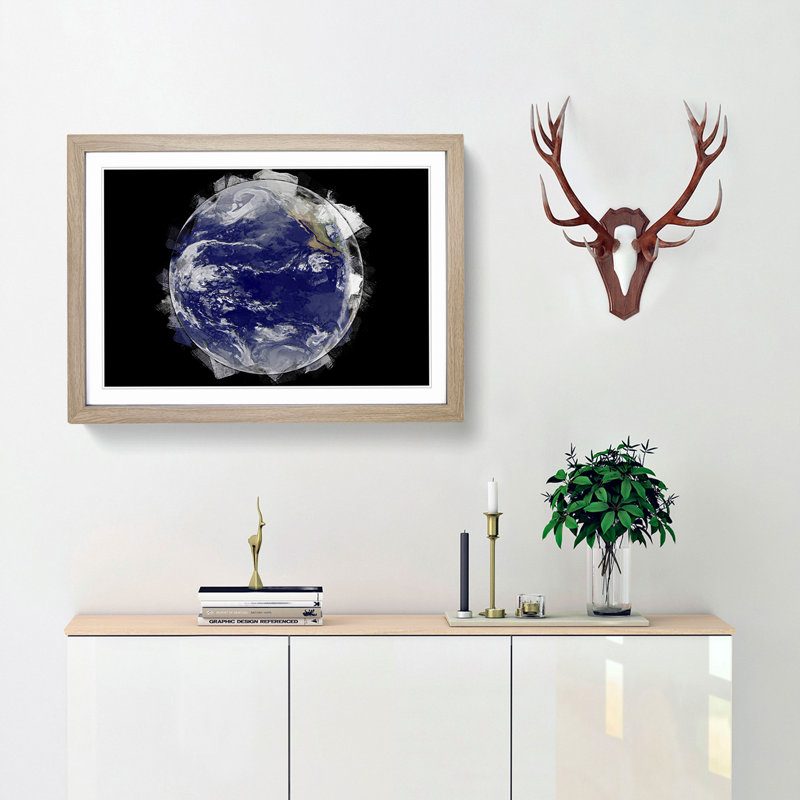 A Satellite Image of Earth in Abstract - Framed Print, 48cm H x 65cm W x 2cm D, Oak Framed