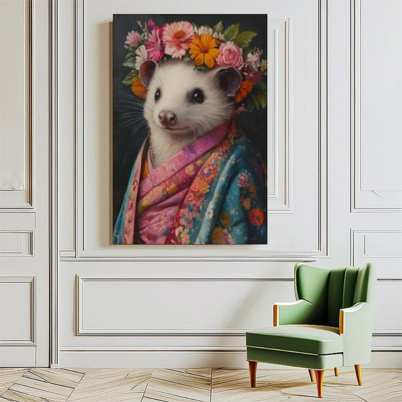 Impression sur toile bohémienne opossum kimono couronne de fleurs - Urban Studio, 30 x 20 pouces (75 x 50 x 2 cm)