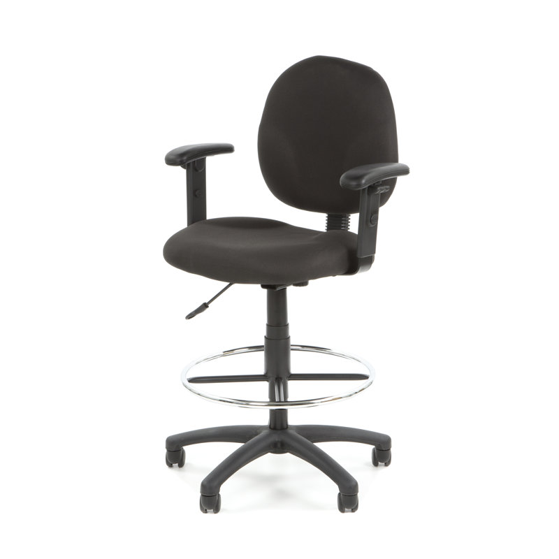Black Ergonomic Fabric Drafting Stool with Adjustable Arms
