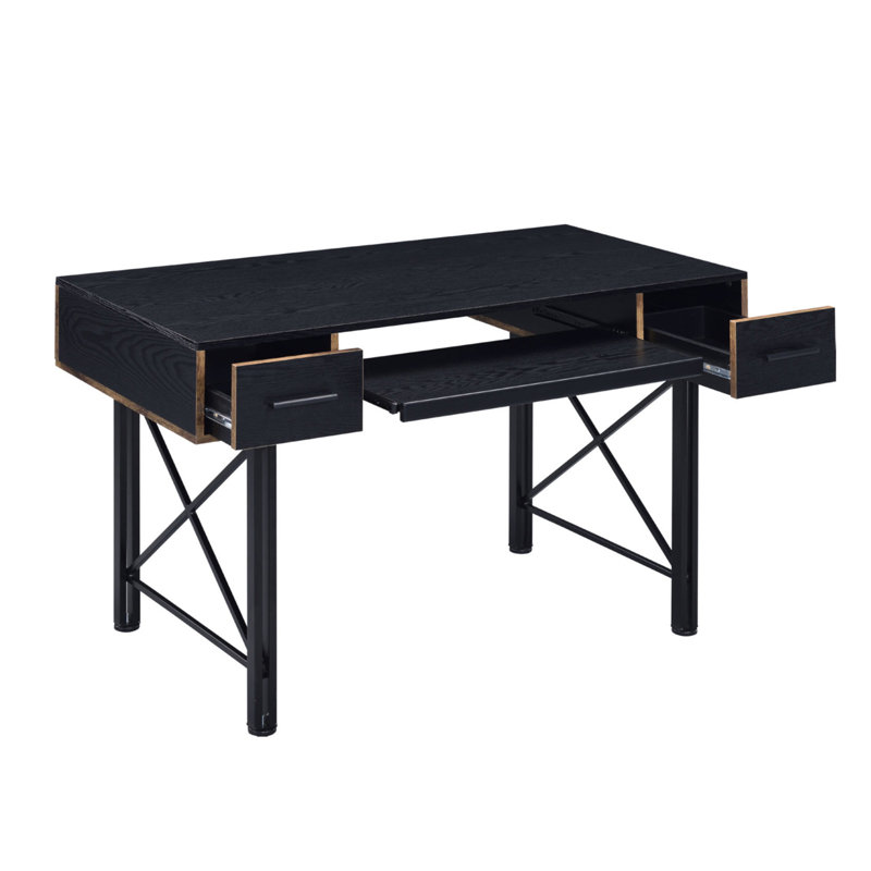 Rectangular Computer Desk With 2 Drawers, Black