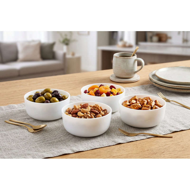 Ensemble de 4 bols en verre opale Oslo, 10 cm (4 pouces) - Petits bols blancs durables et résistants aux éclats pour les collations, les trempettes, les desserts et les condiments