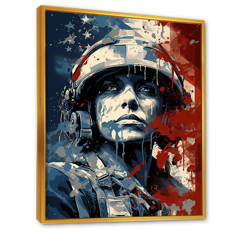 Palette de patriots de soldat militaire - salon d'art mural militaire, Cadre flottant doré, H 32 po x l 24 po x P 1 po