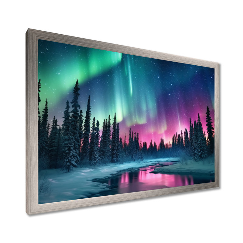 Northern Lights In Alaska II - Alaska, art mural, H 30 po x l 40 po x P 1,5 po, Cadre simple argenté