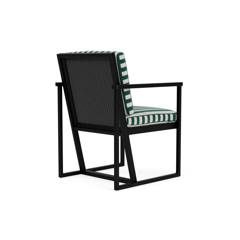 Summit Outdoor Dining Armchair, Hickory, Safari White Stripe, Ebony