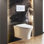 Toilette blanche à fixation murale avec porte-réservoir universel encastré et plaque de poussée en ABS brillant Fine Fixtures Aquatide
