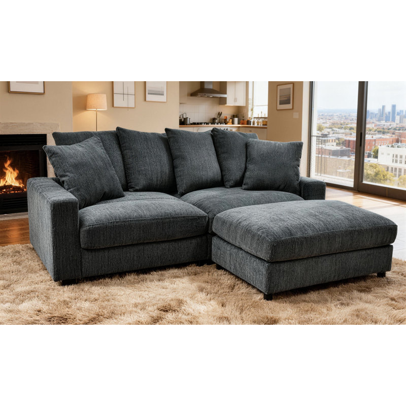 Canapé modulaire moderne en tissu à assise profonde avec repose-pieds réversible, Velours côtelé gris