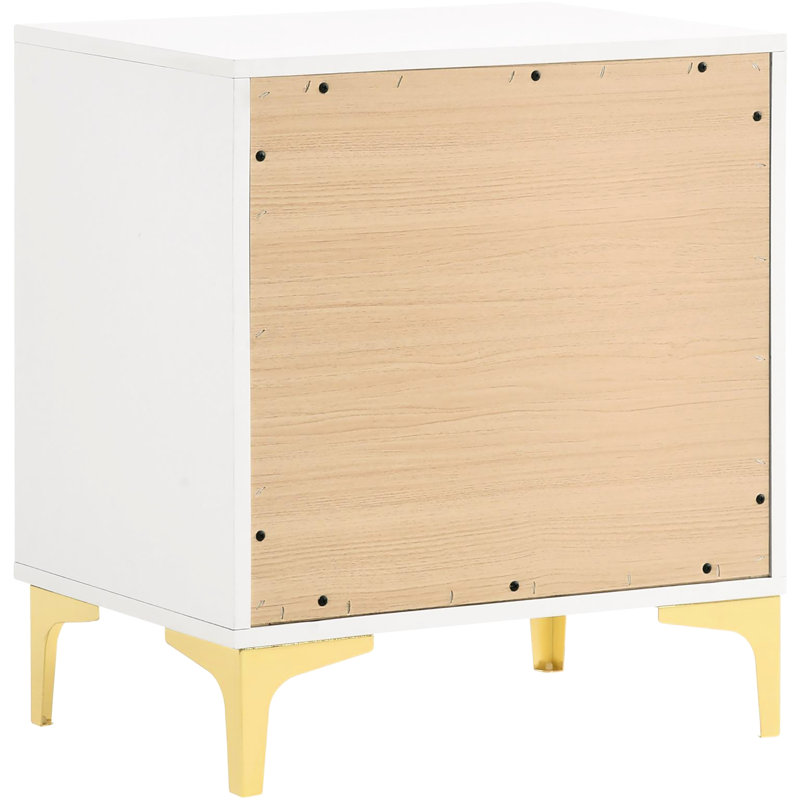Bedroom 2 Nightstand In White And Gold - Spacious Storage, Style, Joints Included For Use 2 Drawers, Aesthetic,, White