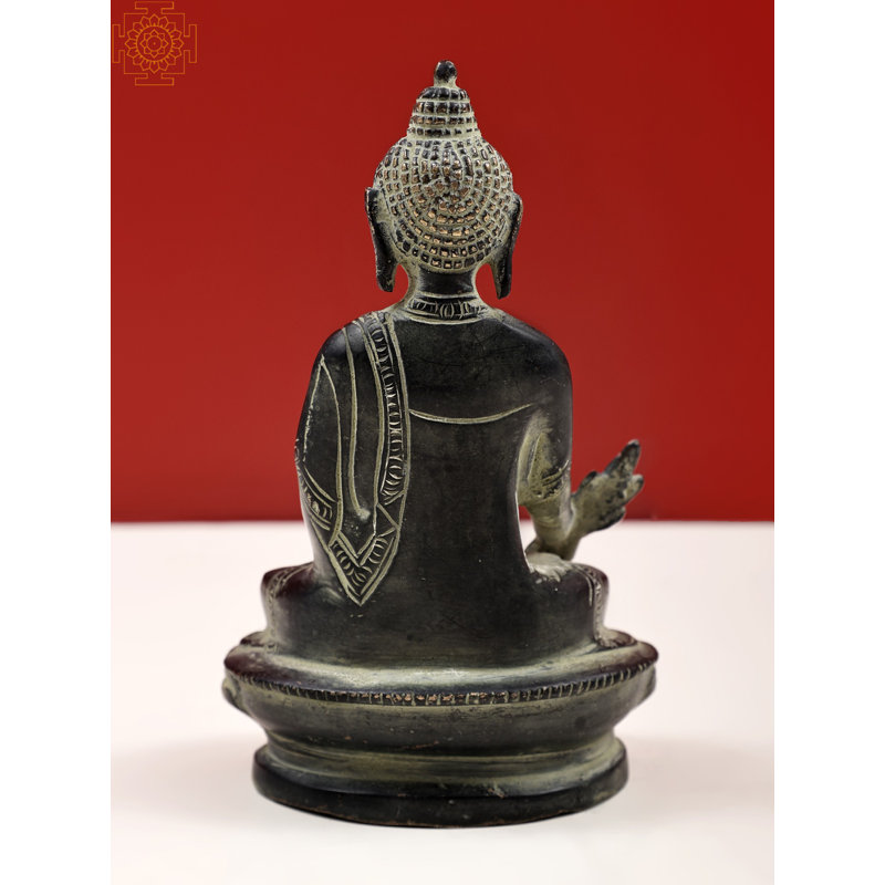 Sculpture bouddha tibétain guérisseur 5 po, Noir / vert / or