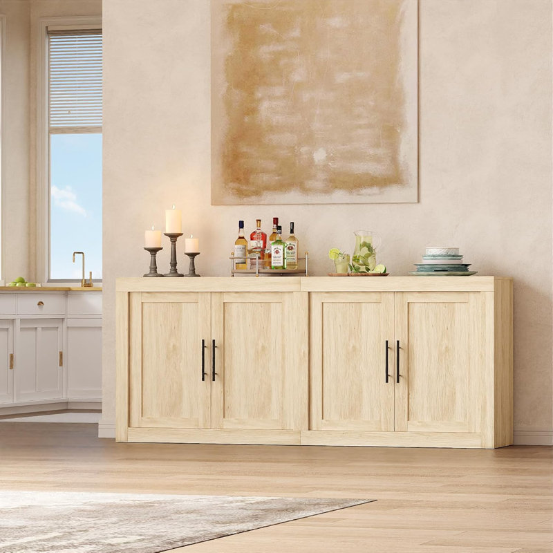Sideboard Buffet Cabinet with Storage, Mid Century Modern Accent Cabinet with 2 Glass Doors, Wood Coffee Bar Media Console Credenza for Living Room, Kitchen, Hallway