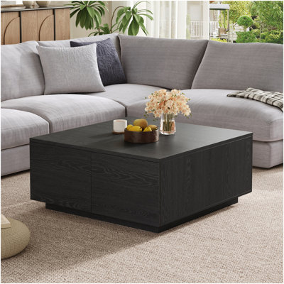 Table basse carrée 33,25 po à 4 tiroirs, noire