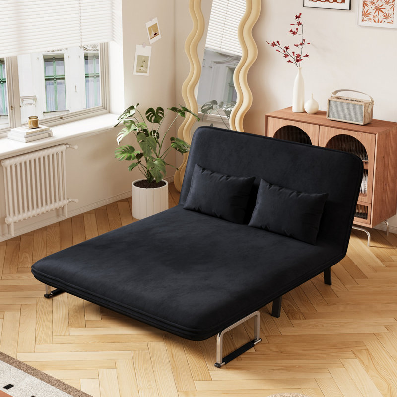 Canapé-lit, canapé-lit, canapé rembourré avec dossier et coussin réglables, canapé rembourré pour l'intérieur, Noir