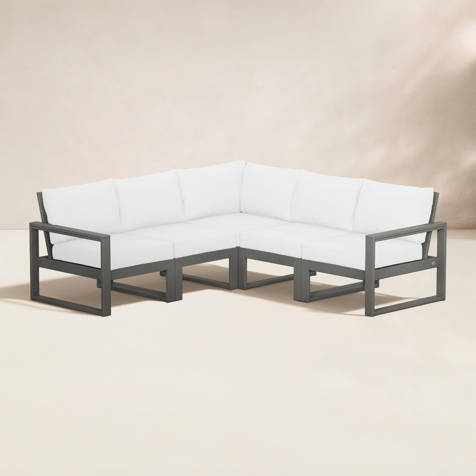POLYWOOD® Edge 85" Patio Sectional, Natural Linen, Slate Grey