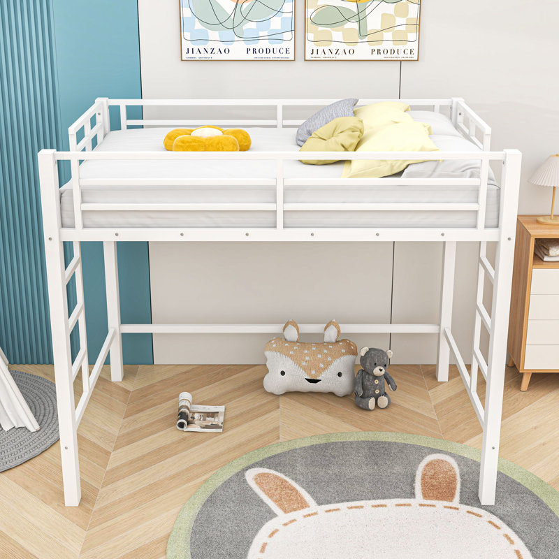 Classic Metal Loft Bed with Dual-Side Ladders, Full