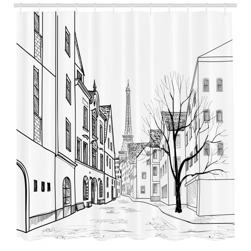 Ensemble de rideau de douche Cityscape + crochets, H 70 po x l 69 po
