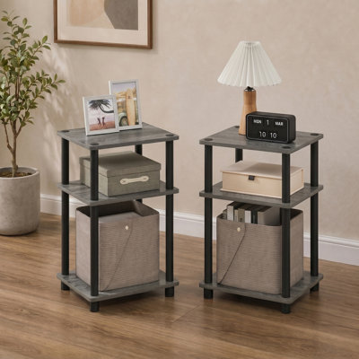 Ensemble de table de chevet Ballwin, 2 tables de chevet Turn-N-Tube à 3 niveaux, tables de chevet sans outils, table de bout, table d'appoint avec rangement ouvert pour chambre à coucher, salon, chêne français
