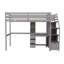Lit mezzanine simple sur simple avec bureau, escalier de rangement, tablettes et tiroirs