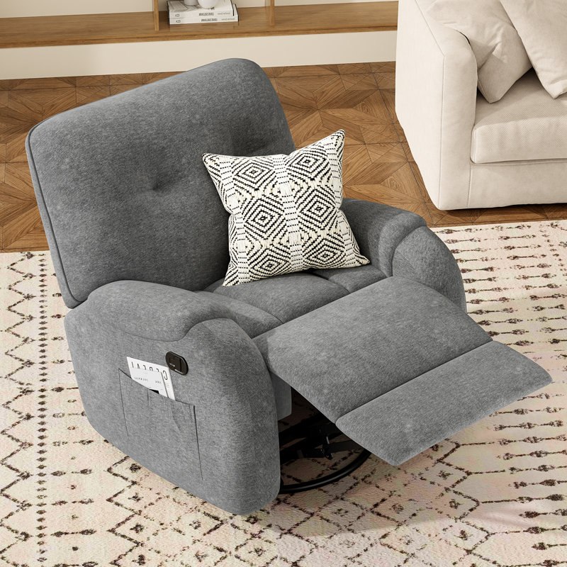 Modern Chenille Swivel Rocking Gray Recliner, Gray
